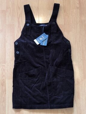 Navy Blue Corduroy Pinafore Dress with Front Pockets